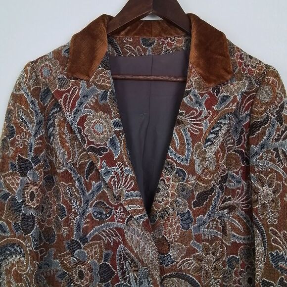 VTG 1970s Anne Klein Tapestry Blazer Womens Sz‎ 14 Floral Paisley Victorian Boho - Picture 2 of 16